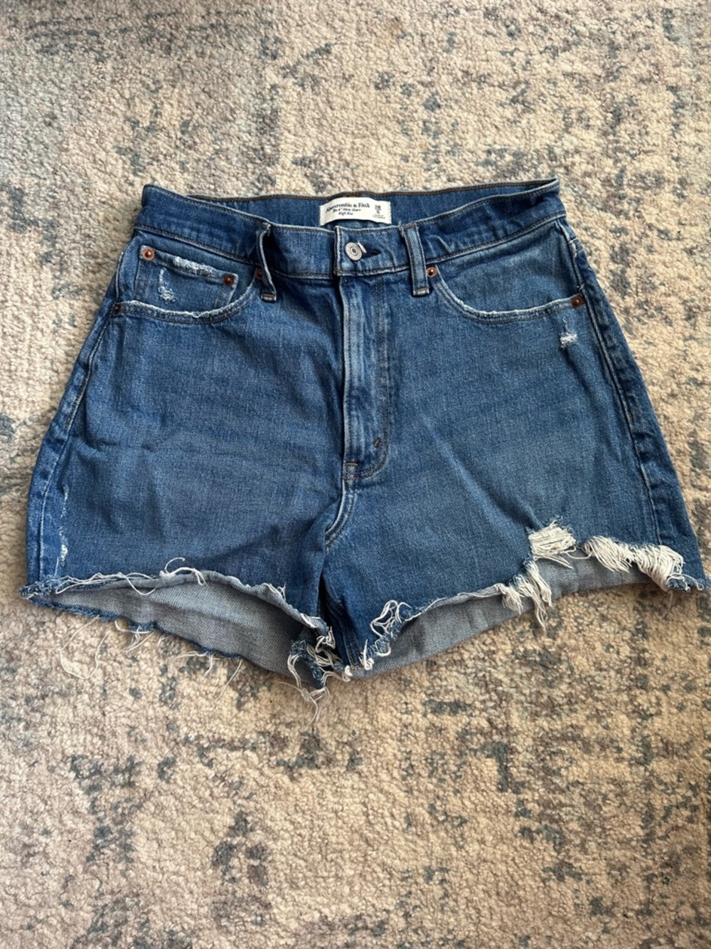 Abercrombie and Fitch Curve Love Mom Short High-Rise Distressed Denim Shorts